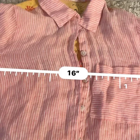 Soft Surroundings Pink Pinstripe Patchwork Back Button-Up XS - Picture 7 of 15